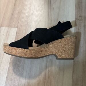 Clarks Black Suede Wedges with Cork Sole